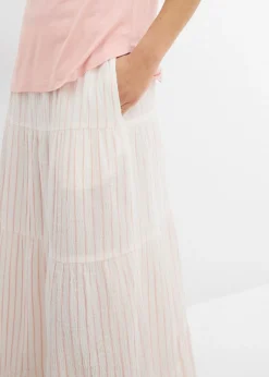bonprix bonprix Falda larga de rayas de algodón puro cuarzo rosa-blanco lana con rayas Online