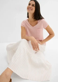 bonprix bonprix Falda larga de rayas de algodón puro cuarzo rosa-blanco lana con rayas Online