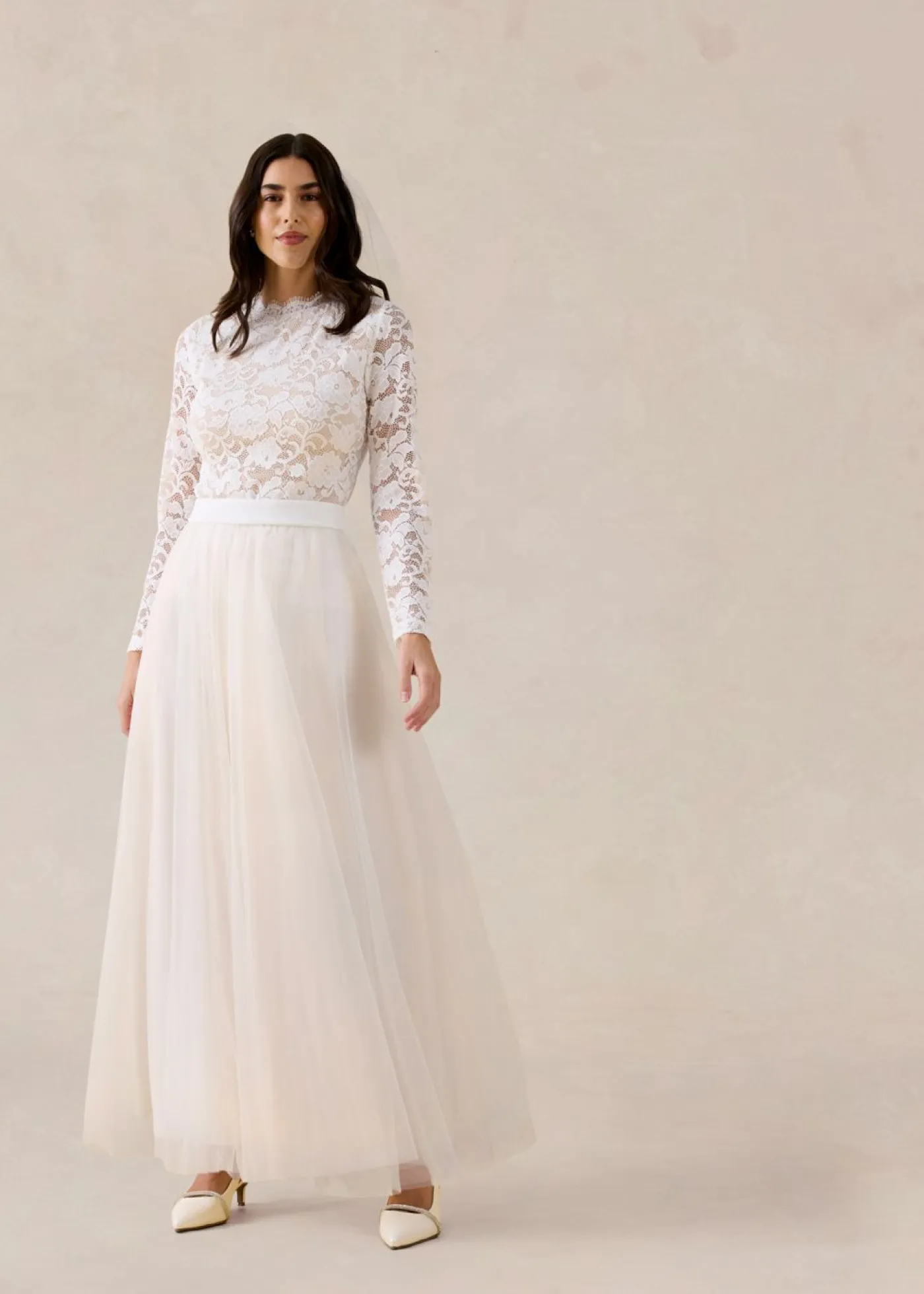 bonprix bonprix Falda larga de tul blanco-champán Discount