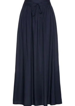 bonprix bonprix Falda larga de viscosa con cinturilla cómoda y lazo de anudar Azul marino