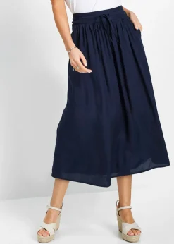 bonprix bonprix Falda larga de viscosa con cinturilla cómoda y lazo de anudar Azul marino