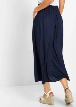 bonprix bonprix Falda larga de viscosa con cinturilla cómoda y lazo de anudar Azul marino
