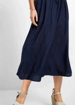 bonprix bonprix Falda larga de viscosa con cinturilla cómoda y lazo de anudar Azul marino