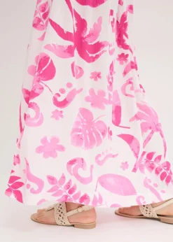 bonprix bonprix Falda larga de viscosa estructurada Blanco-fucsia de flores