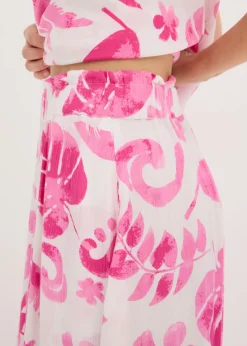 bonprix bonprix Falda larga de viscosa estructurada Blanco-fucsia de flores