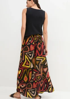 bonprix bonprix Falda larga de viscosa fluida Rojo carmín/negro estampado New