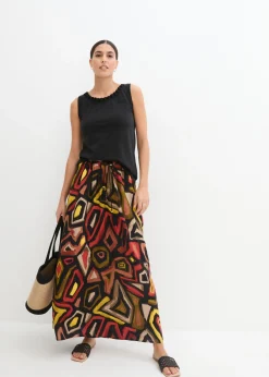 bonprix bonprix Falda larga de viscosa fluida Rojo carmín/negro estampado New