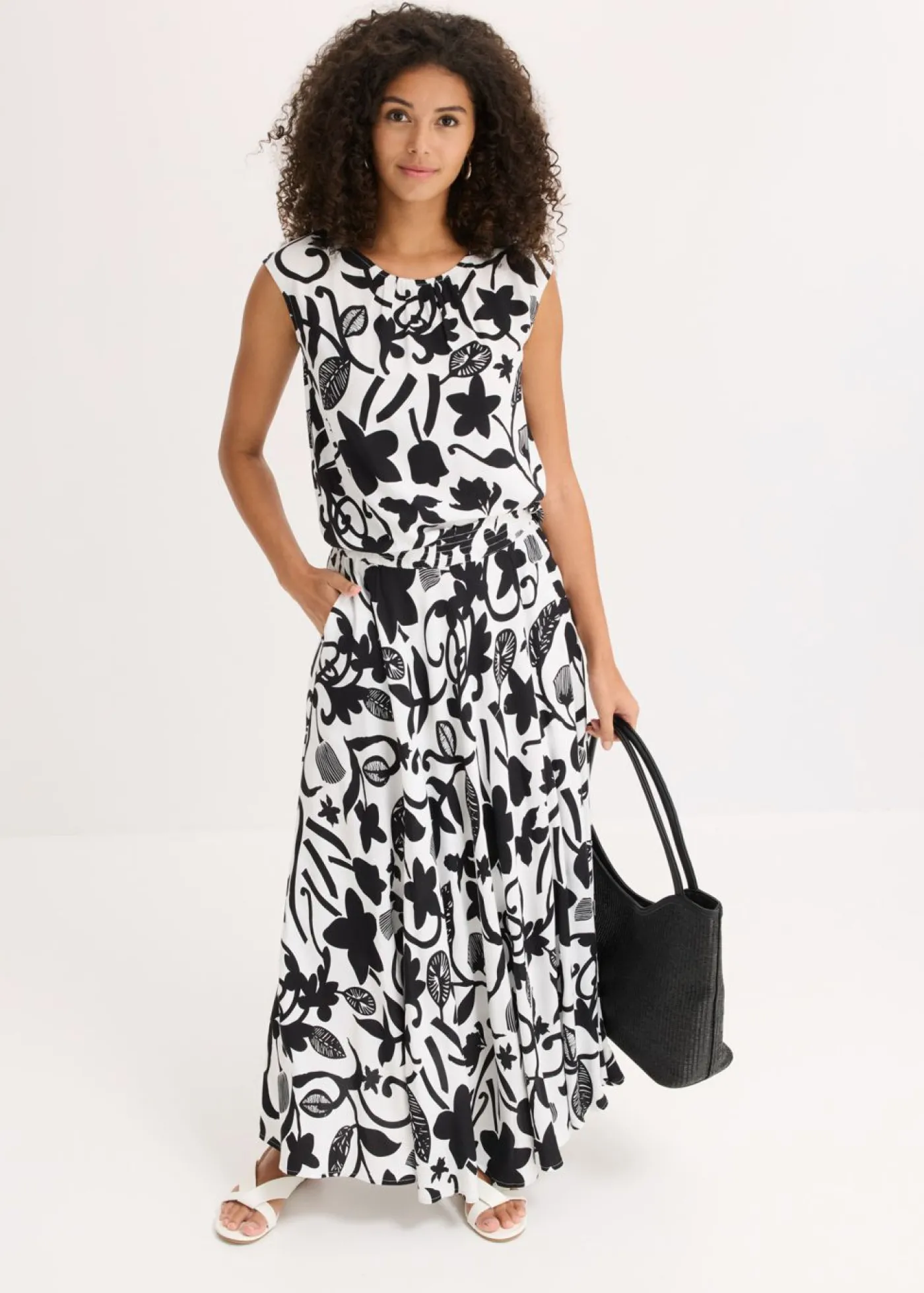 bonprix bonprix Falda larga de viscosa fluida Blanco lana-negro Hot