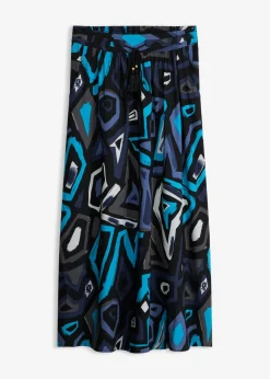 bonprix bonprix Falda larga de viscosa fluida Negro-azul con estampado gráfico Discount