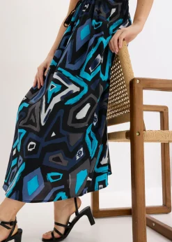 bonprix bonprix Falda larga de viscosa fluida Negro-azul con estampado gráfico Discount