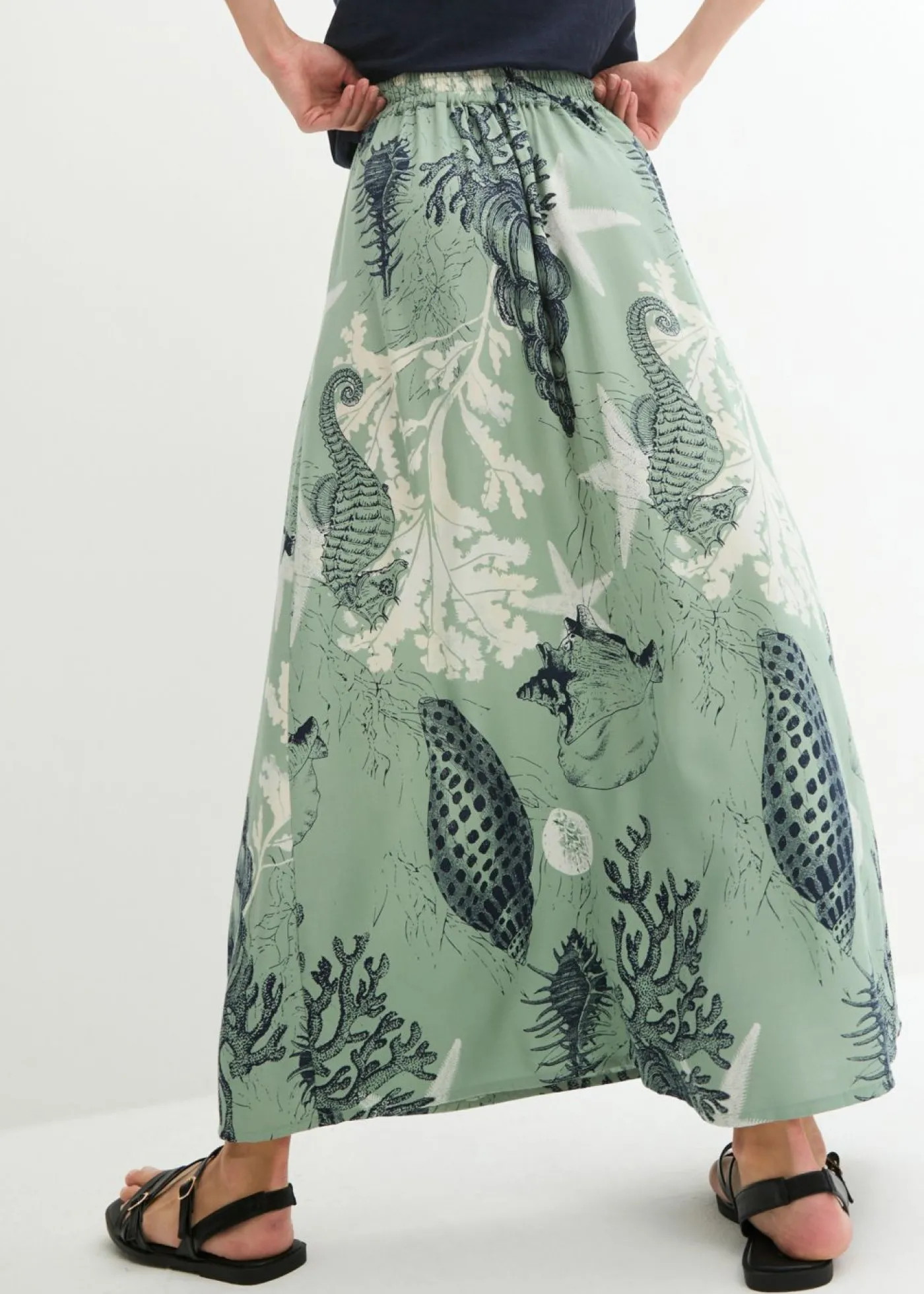 bonprix bonprix Falda larga de viscosa fluida Verde pastel Online