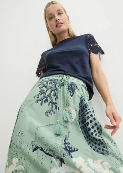 bonprix bonprix Falda larga de viscosa fluida Verde pastel Online