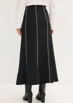 bonprix bonprix Falda larga elástica de bengalina Negro-blanco lana Best
