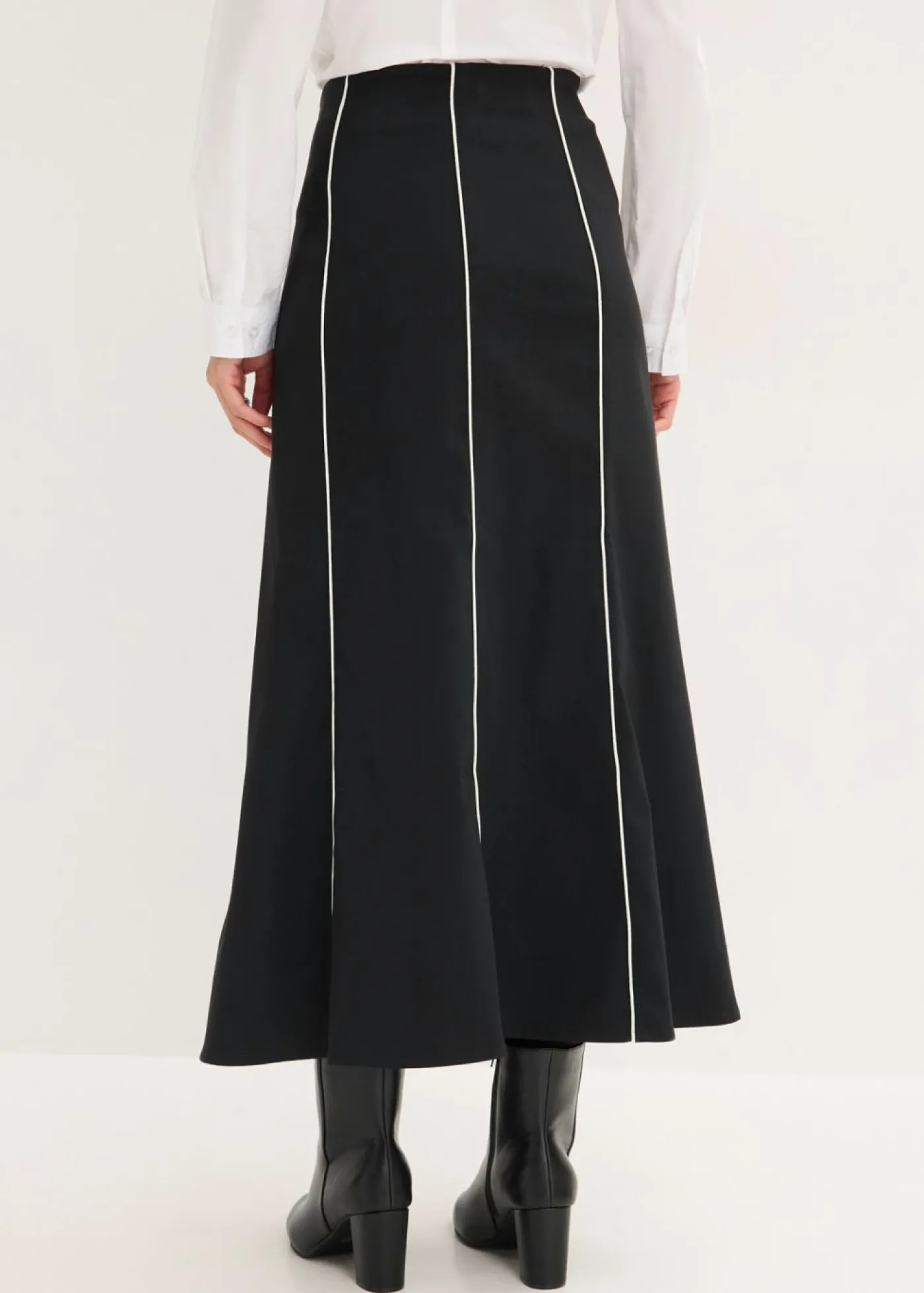 bonprix bonprix Falda larga elástica de bengalina Negro-blanco lana Best