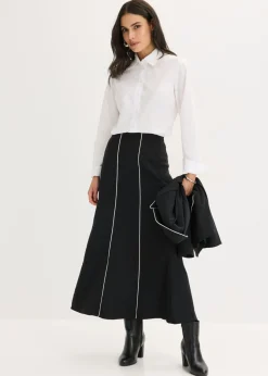 bonprix bonprix Falda larga elástica de bengalina Negro-blanco lana Best