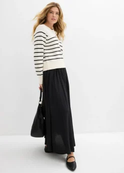 bonprix bonprix Falda maxi de mezcla de viscosa fluida Negro Hot