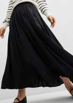 bonprix bonprix Falda maxi de mezcla de viscosa fluida Negro Hot
