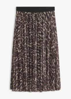 bonprix bonprix Falda midi acampanada con malla Marrón-negro con estampado de leopardo Best
