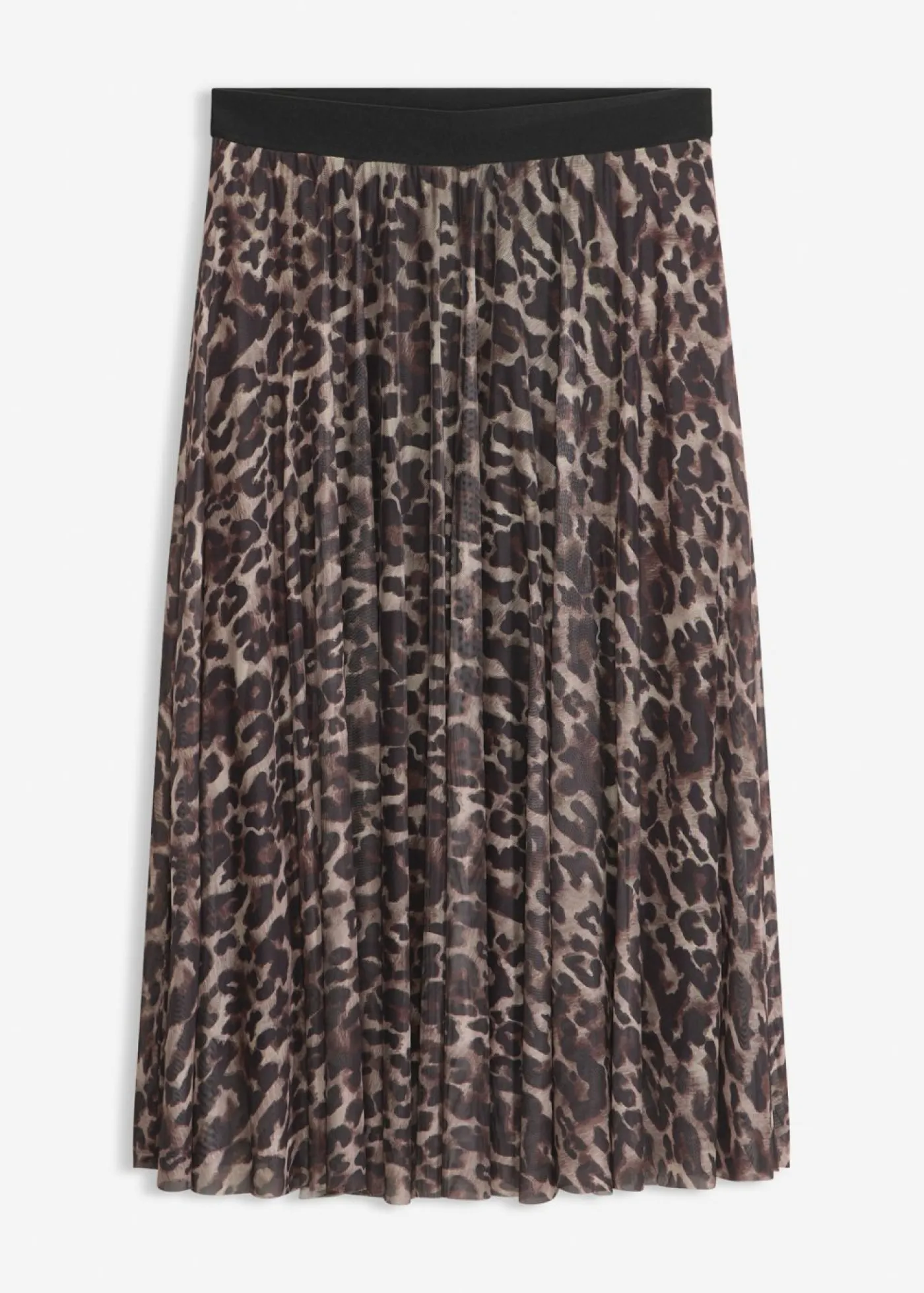 bonprix bonprix Falda midi acampanada con malla Marrón-negro con estampado de leopardo Best