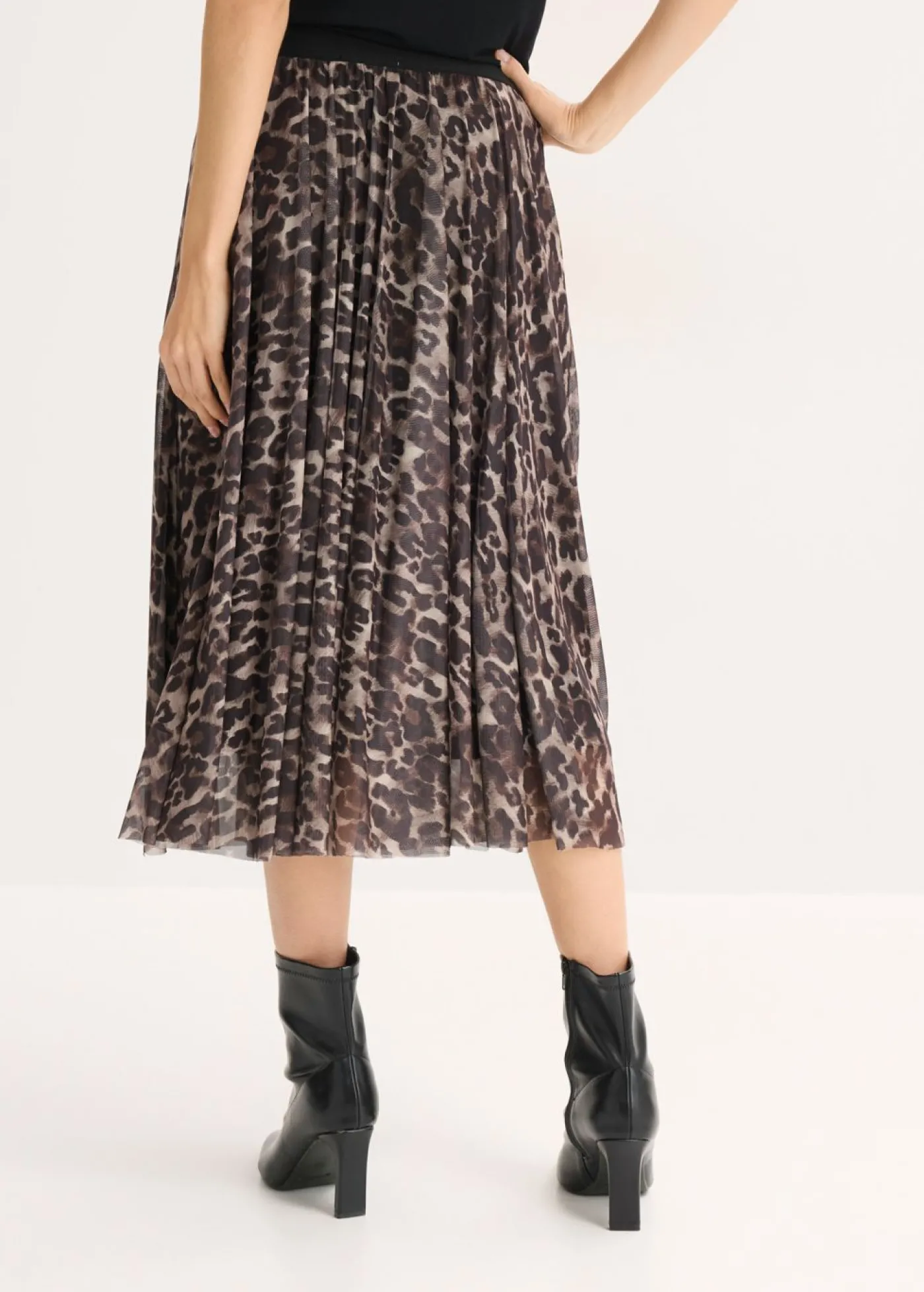 bonprix bonprix Falda midi acampanada con malla Marrón-negro con estampado de leopardo Best