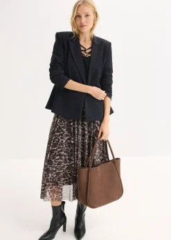 bonprix bonprix Falda midi acampanada con malla Marrón-negro con estampado de leopardo Best