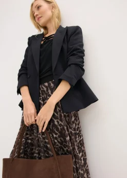 bonprix bonprix Falda midi acampanada con malla Marrón-negro con estampado de leopardo Best