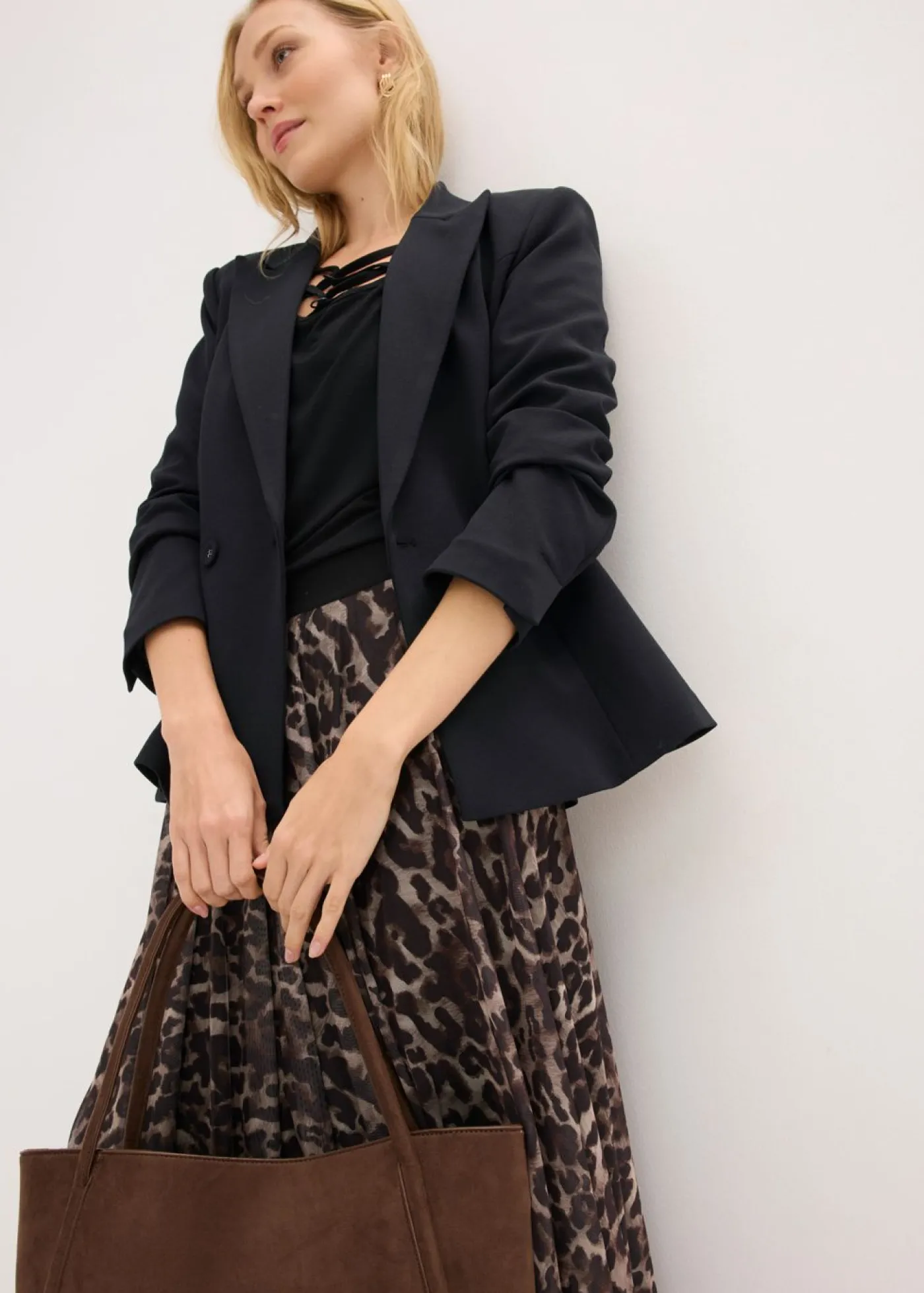 bonprix bonprix Falda midi acampanada con malla Marrón-negro con estampado de leopardo Best