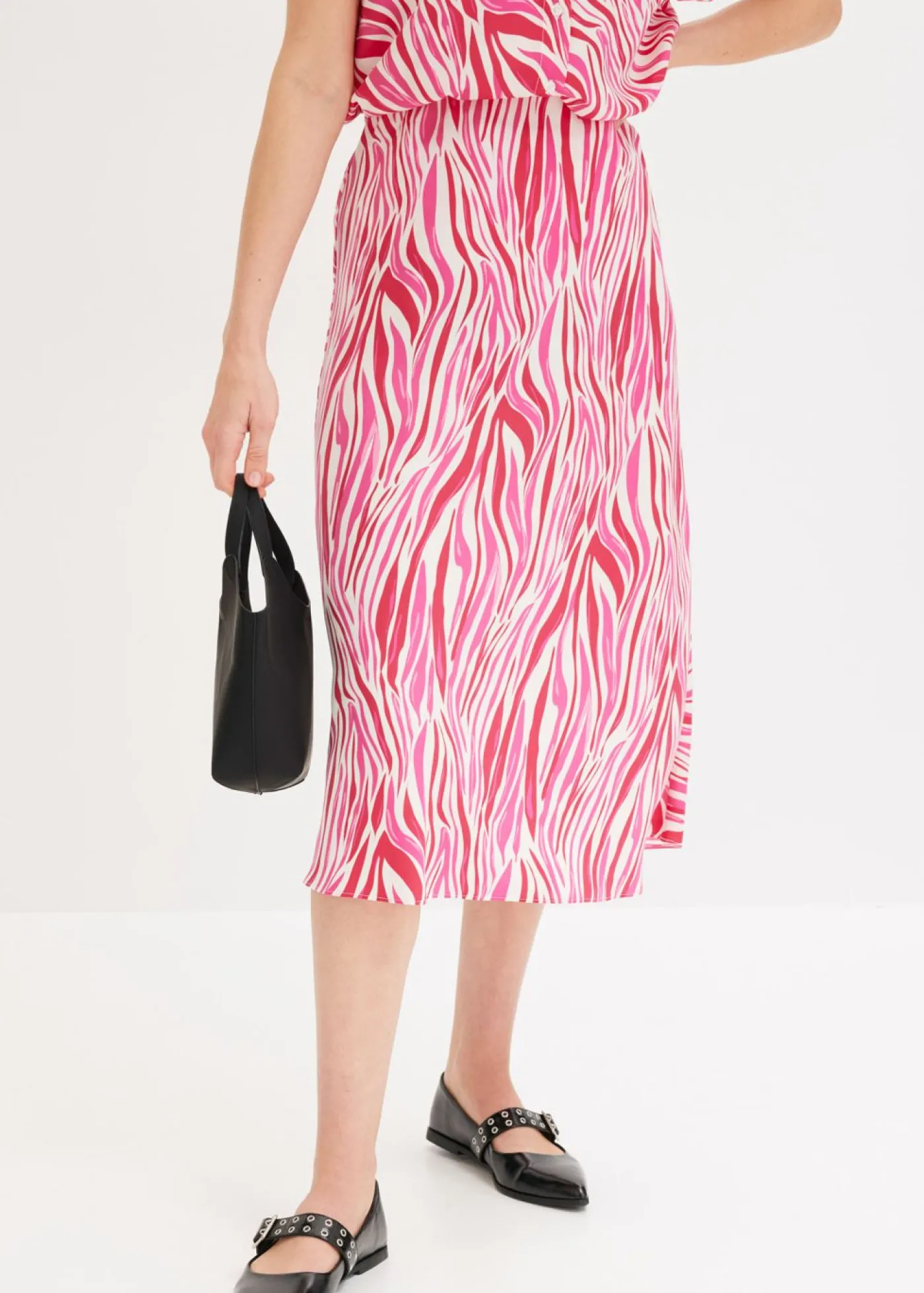 bonprix bonprix Falda midi con cintura cómoda crema-rosa caliente Outlet