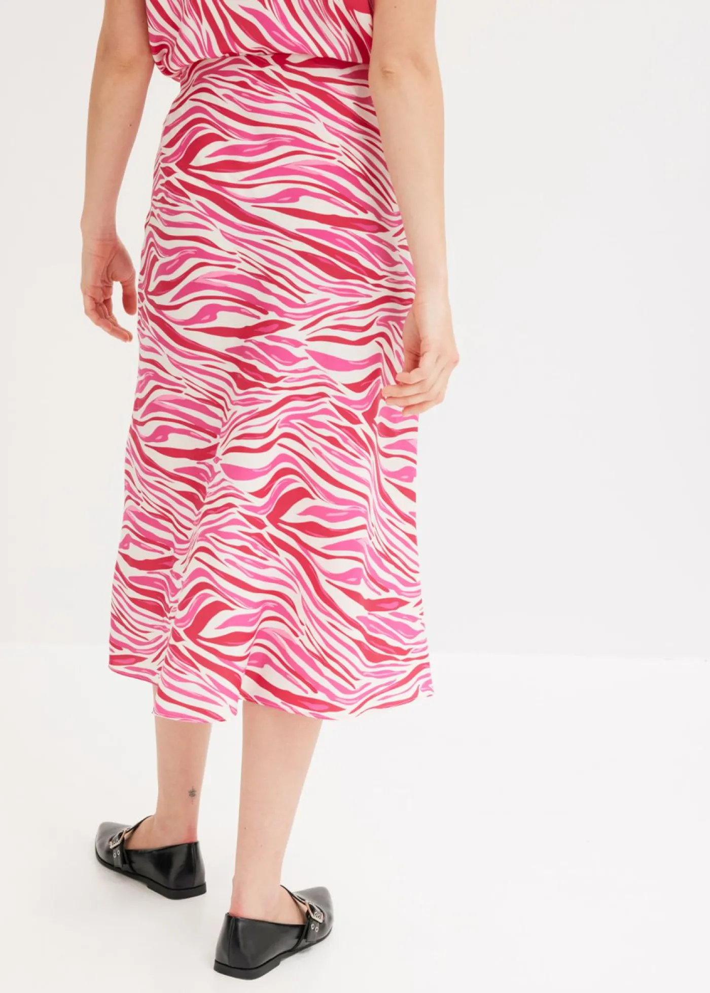 bonprix bonprix Falda midi con cintura cómoda crema-rosa caliente Outlet