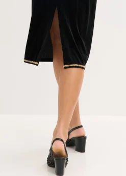 bonprix bonprix Falda midi con piedras brillantes Negro New