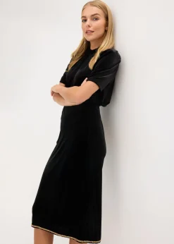 bonprix bonprix Falda midi con piedras brillantes Negro New