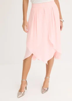 bonprix bonprix Falda midi con volantes Cuarzo rosa Online