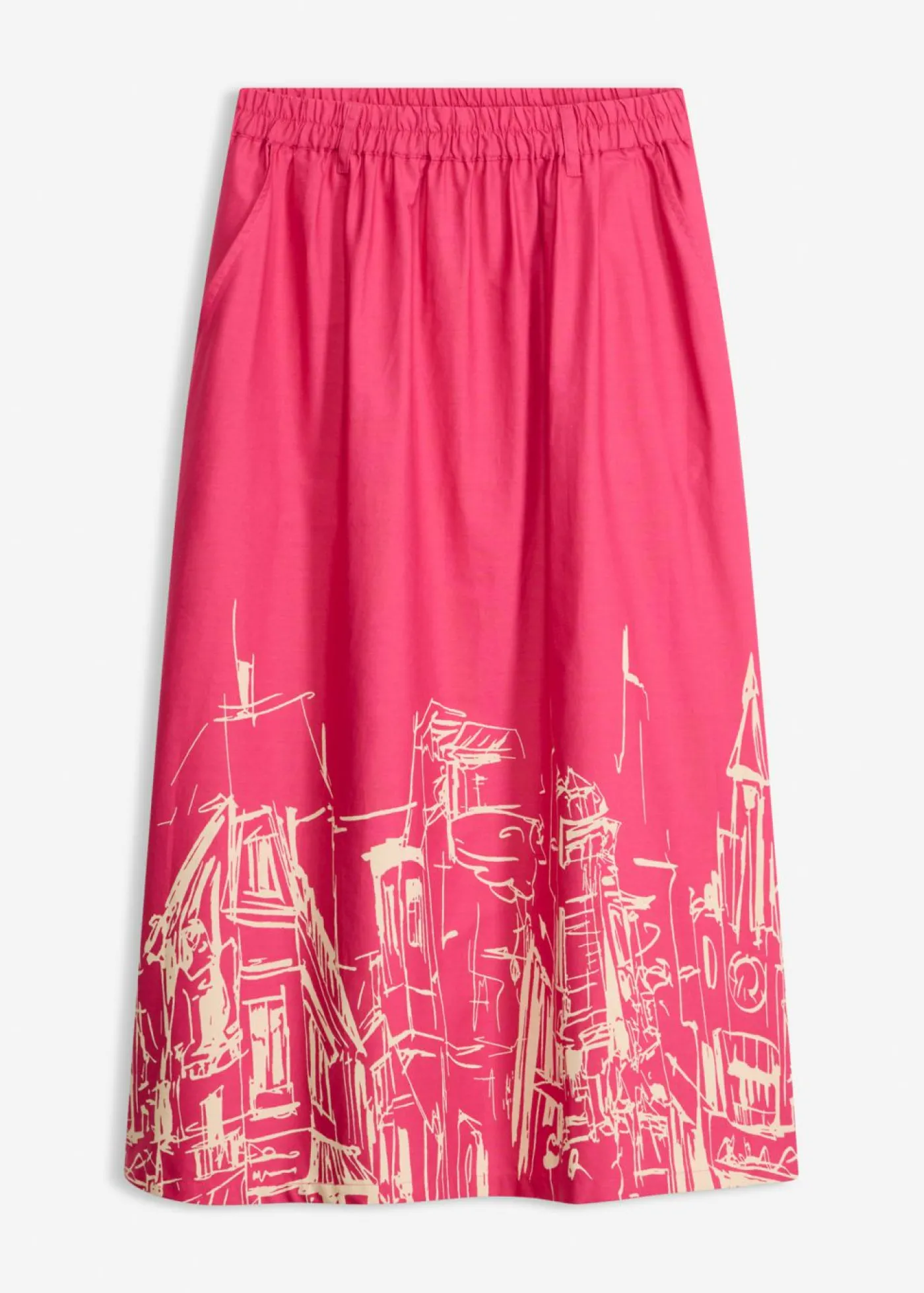 bonprix bonprix Falda midi de algodón orgánico puro pink lady/gris guijarro Clearance