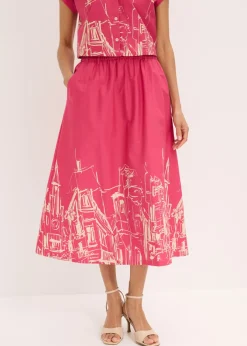 bonprix bonprix Falda midi de algodón orgánico puro pink lady/gris guijarro Clearance