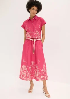 bonprix bonprix Falda midi de algodón orgánico puro pink lady/gris guijarro Clearance