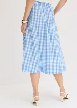bonprix bonprix Falda midi de algodón puro Azul provenzal/blanco lana de cuadros