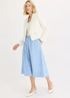 bonprix bonprix Falda midi de algodón puro Azul provenzal/blanco lana de cuadros