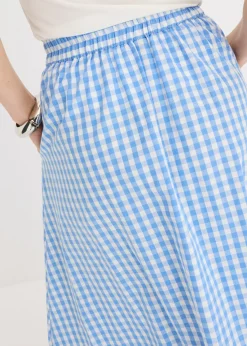 bonprix bonprix Falda midi de algodón puro Azul provenzal/blanco lana de cuadros