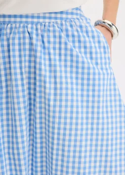 bonprix bonprix Falda midi de algodón puro Azul provenzal/blanco lana de cuadros