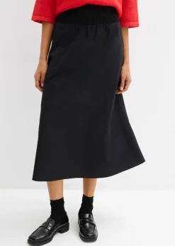 bonprix bonprix Falda midi de algodón puro Negro Outlet