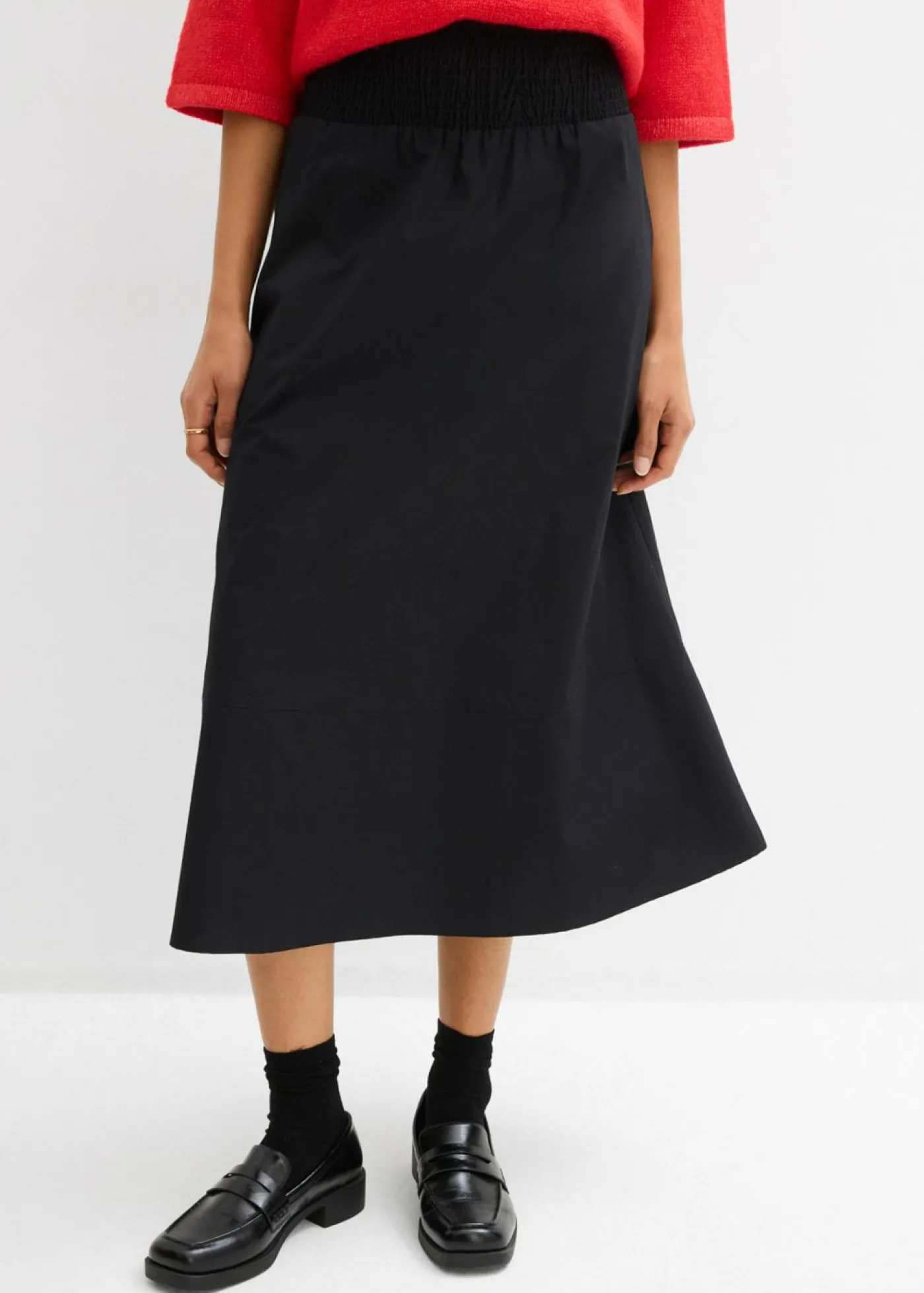 bonprix bonprix Falda midi de algodón puro Negro Outlet