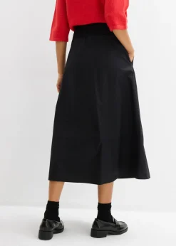 bonprix bonprix Falda midi de algodón puro Negro Outlet