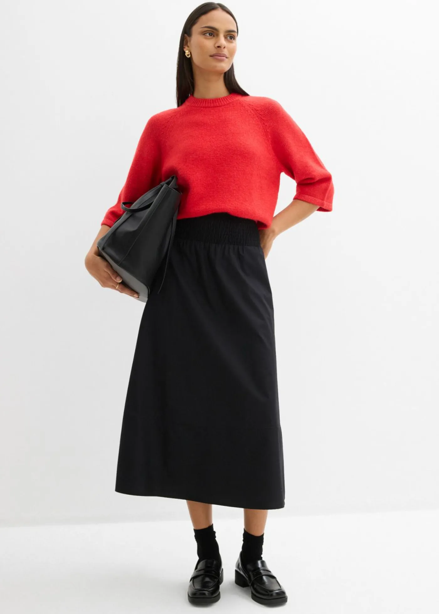 bonprix bonprix Falda midi de algodón puro Negro Outlet