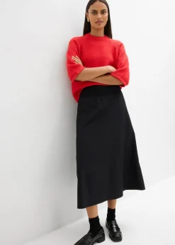 bonprix bonprix Falda midi de algodón puro Negro Outlet