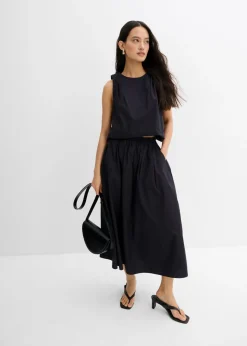 bonprix bonprix Falda midi de algodón puro Negro Hot