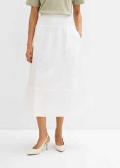 bonprix bonprix Falda midi de algodón puro Blanco Best
