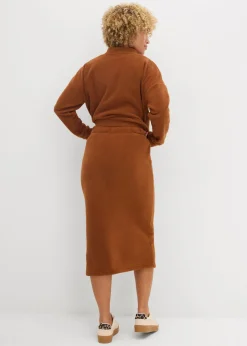 bonprix bonprix Falda midi de forro polar marrón ladrillo Hot