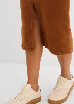 bonprix bonprix Falda midi de forro polar marrón ladrillo Hot