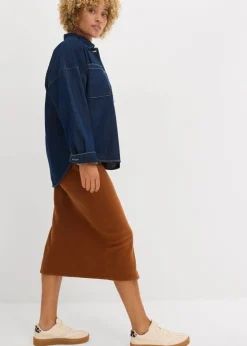 bonprix bonprix Falda midi de forro polar marrón ladrillo Hot