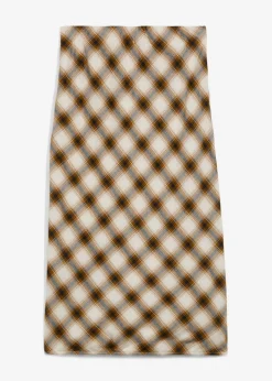 bonprix bonprix Falda midi de franela de algodón puro turrón-plata-negro-gris piedra a cuadros Outlet